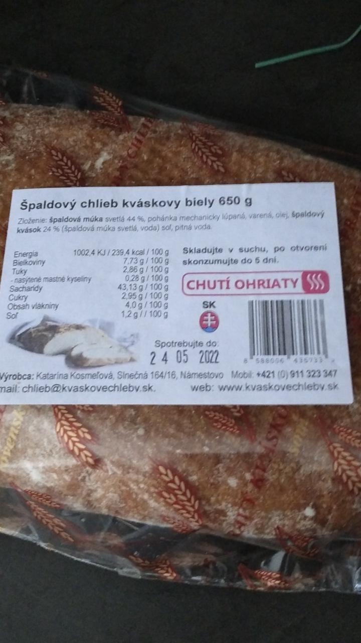 Fotografie - špaldovy chlieb kvaskovy biely 650g