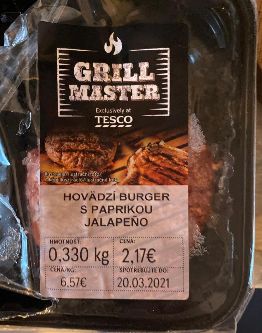 Fotografie - Hovädzí Burger s paprikou Jalapeno 85% Grill Master Tesco