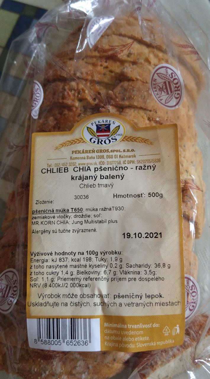 Fotografie - chlieb chia pšenično - ražný krajany balený Pekáreň Gros