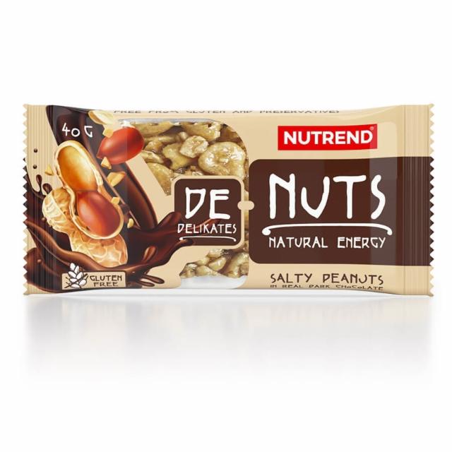 Fotografie - DeNuts salty peanuts in real dark chocolate (arašídy v horkej čokoláde) Nutrend