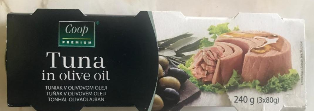 Fotografie - Tuna in olive oil Coop Premium (hodnoty bez oleja, odkvapkaná ryba)