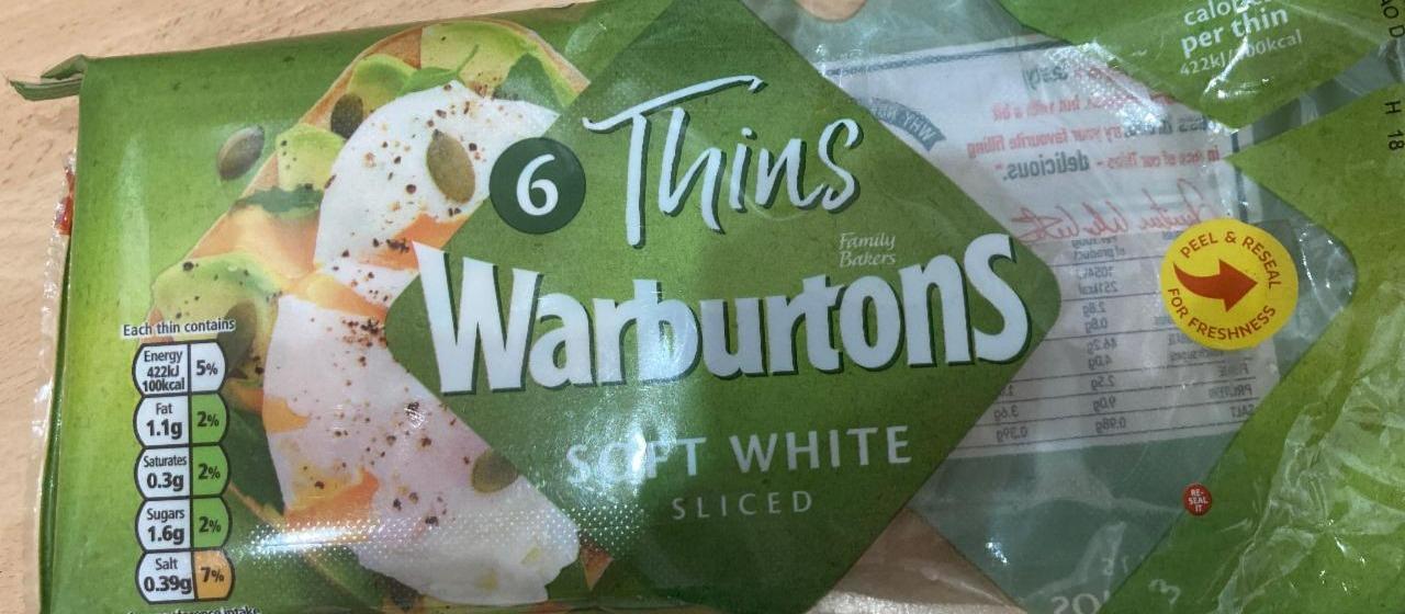 Fotografie - 6 Thins soft white sliced Warburtons