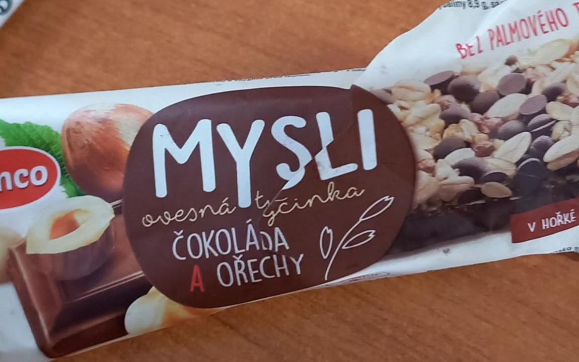 Fotografie - Mysli ovsena tyčinka čokoláda a orechy Emco