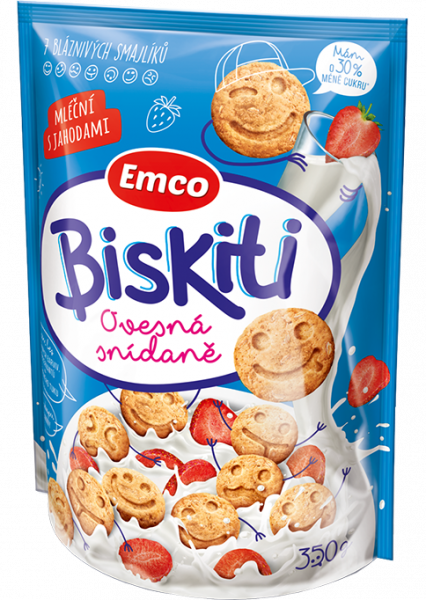 Fotografie - Biskiti ovesná snídaně mléční s jahodami Emco