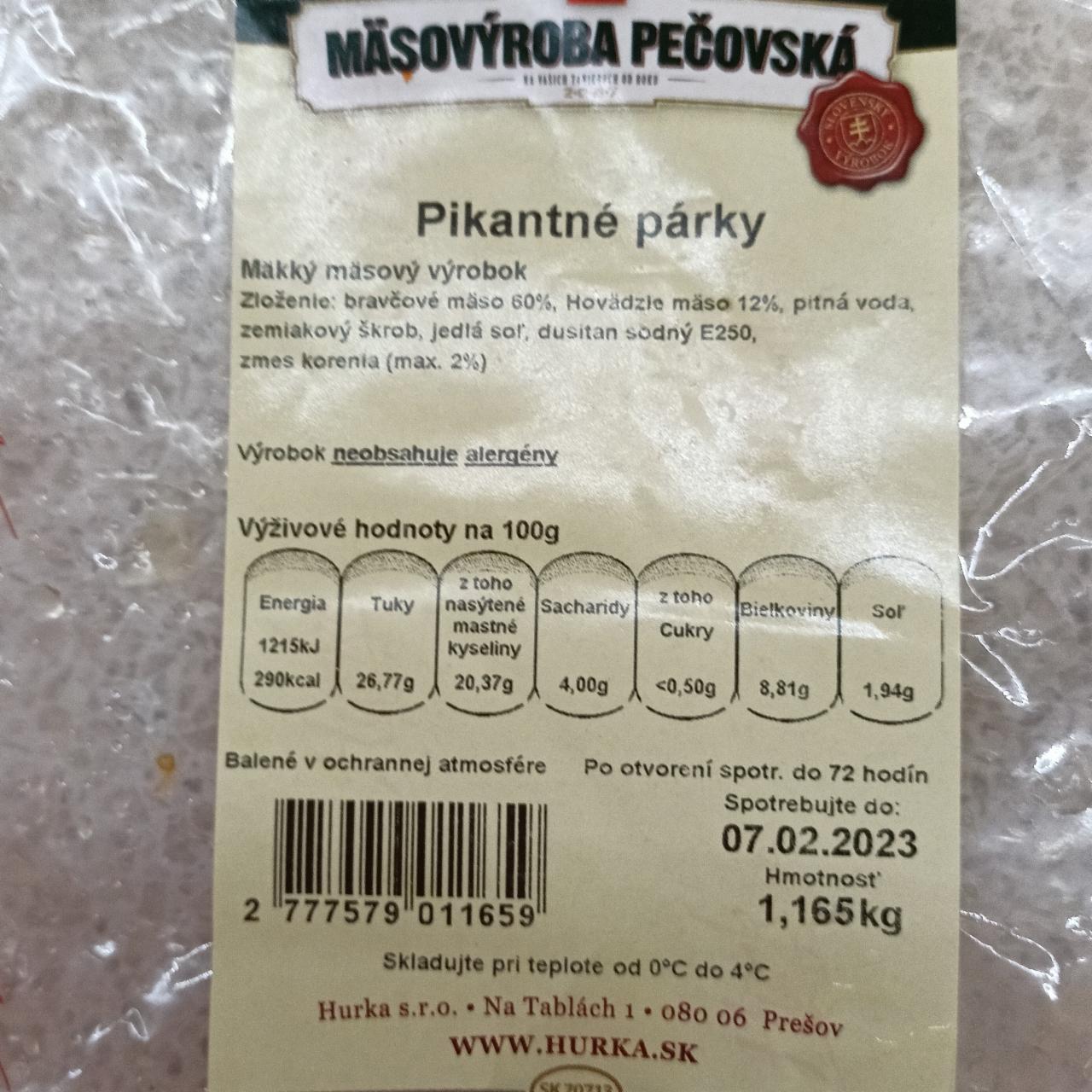 Fotografie - Pikantné párky Mäsovýroba Pečovská