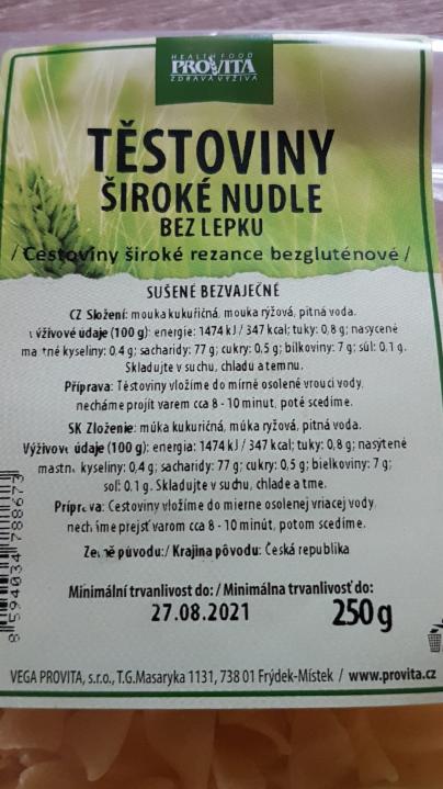 Fotografie - Provita Široké Nudle Bez Lepku