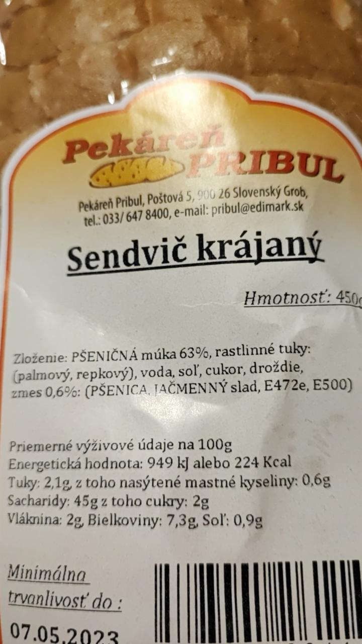 Fotografie - Sendvič krájaný Pekáreň Pribul