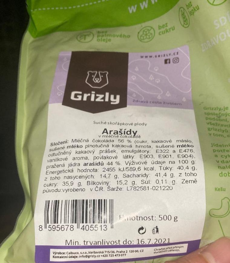 Fotografie - Arašidy v mléčné čokoláde Grizly