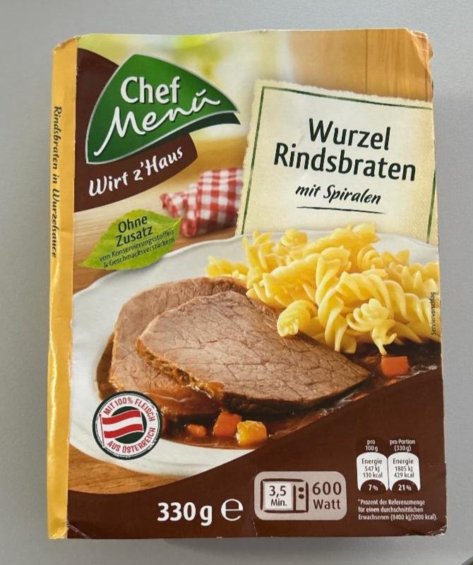 Fotografie - Wurzel Rindsbraten mit Spiralen Chef Menu