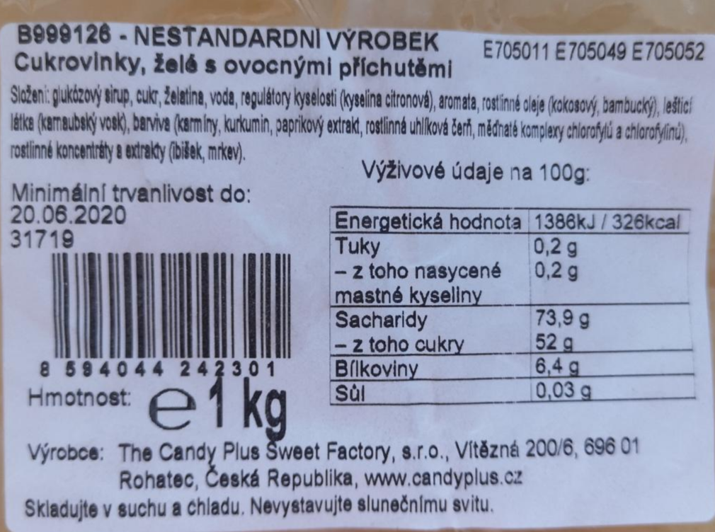 Fotografie - Nestandardní výrobek Cukrovinky, želé s ovocnými příchutěmi Candy plus