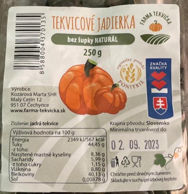 Fotografie - Tekvicové jadierka bez šupky Naturál Farma Tekvička