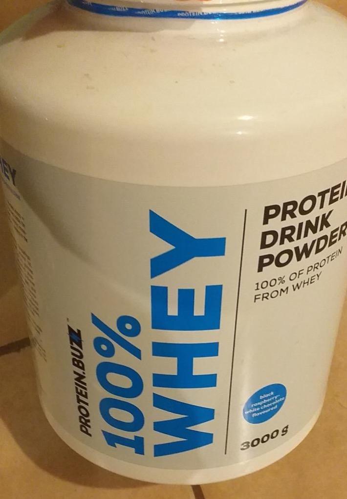 Fotografie - 100% whey protein drink powder Black raspberry white chocolate Protein Buzz