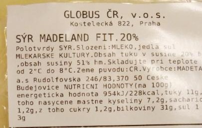 Fotografie - Sýr Madeland fit 20% Globus