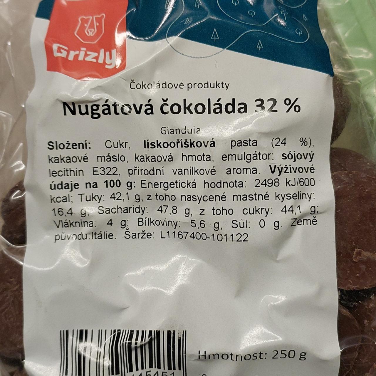 Fotografie - Nugátová čokoláda 32% Gianduia Grizly