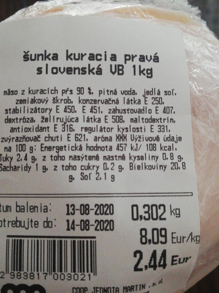 Fotografie - šunka kuracia pravá slovenská Coop