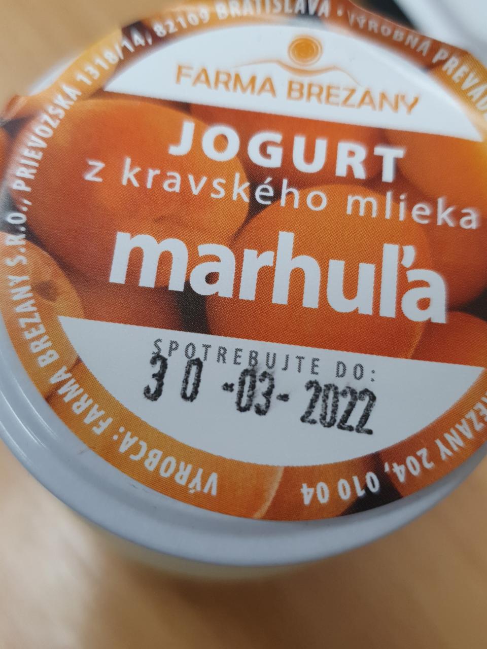 Fotografie - Jogurt z kravského mlieka marhuľa Farma Brezany