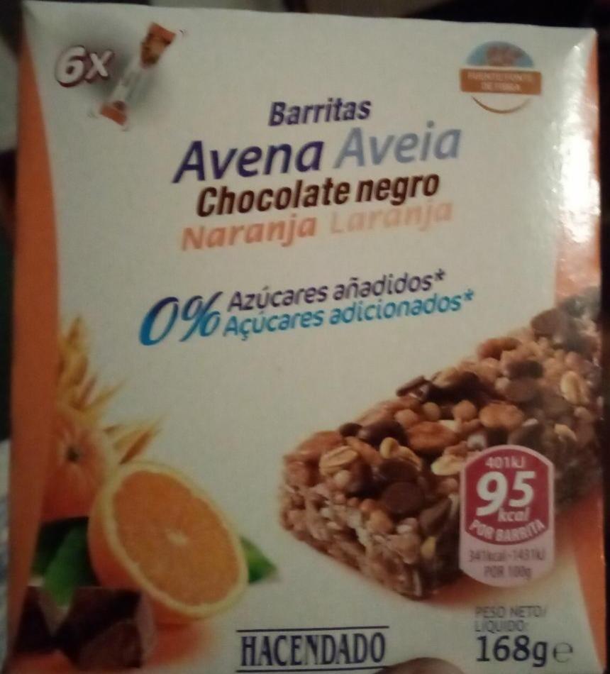 Fotografie - Barrita Avena Chocolate negro Naranja 0% azúcares añadidos Hacendado