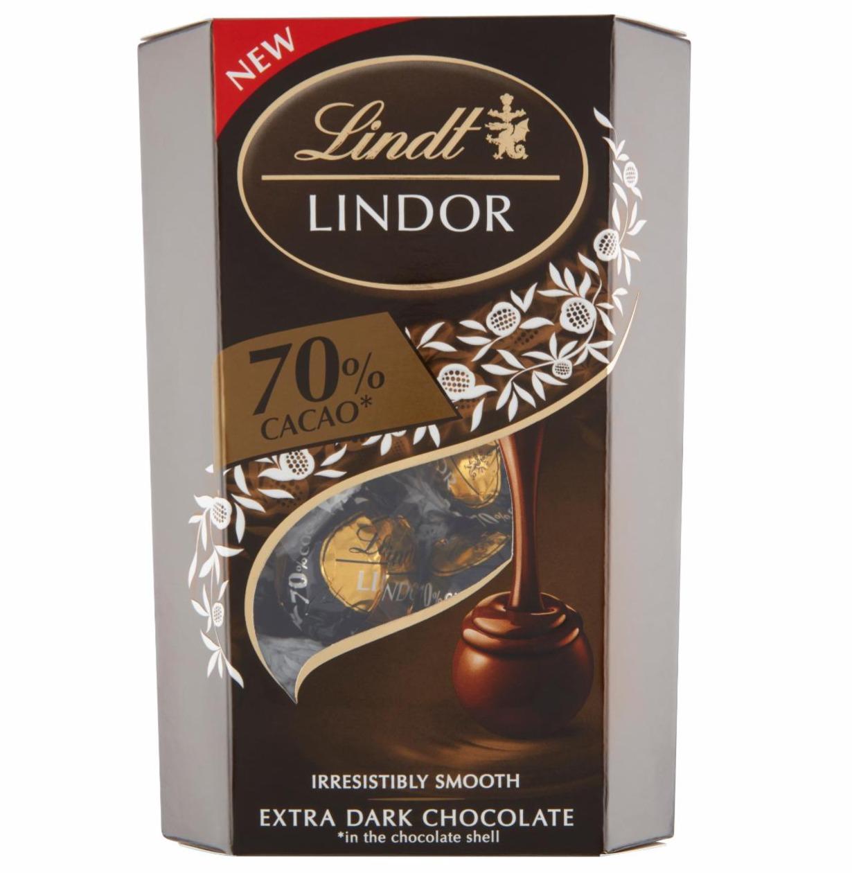 Fotografie - Lindor Extra horká čokoláda 70% s jemnou krémovou náplňou