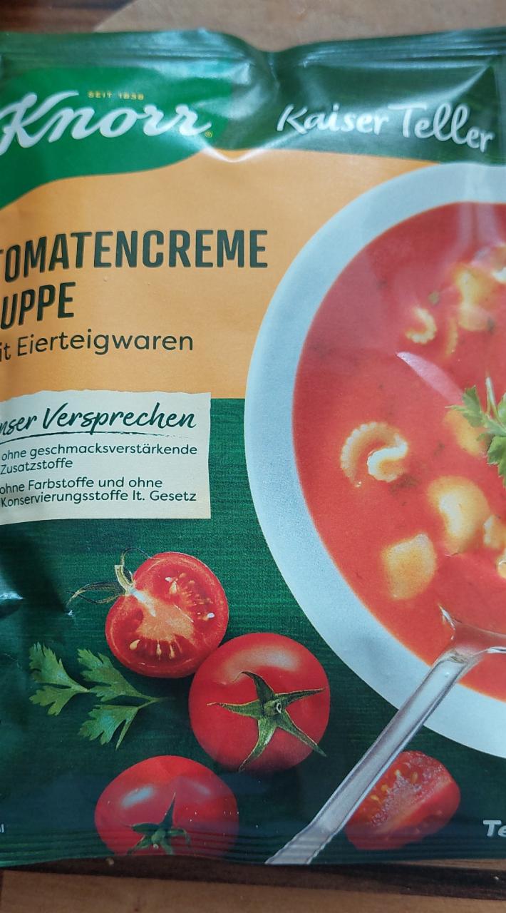 Fotografie - Tomatencreme Suppe mit Eierteigwaren