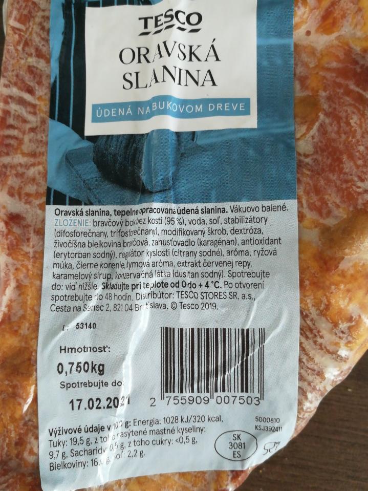 Fotografie - Oravska slanina udena na bukovom dreve Tesco