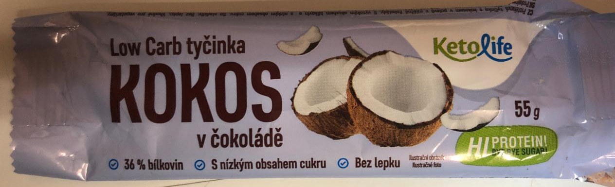 Fotografie - Ketolife low carb tyčinka Kokos v čokoláde