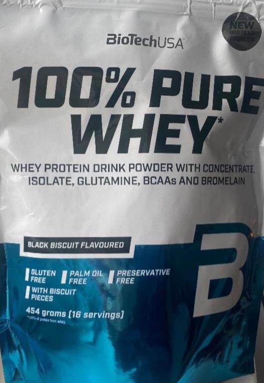 Fotografie - 100% Pure Whey Black biscuit flavoured protein BioTechUSA
