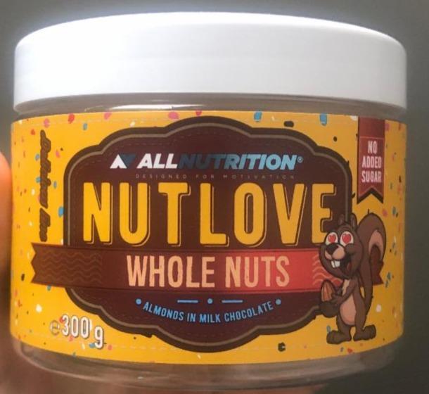 Fotografie - NutLove Whole Nuts Almonds in Milk Chocolate Allnutrition