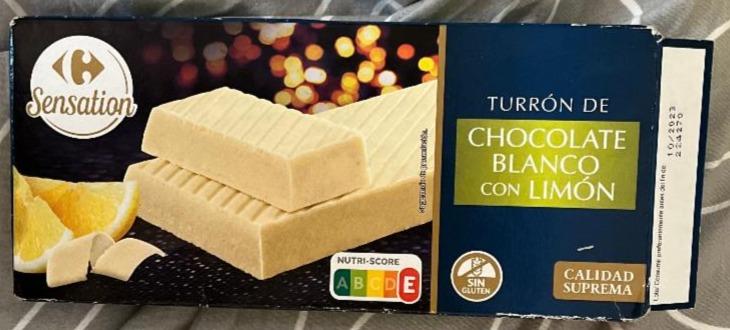 Fotografie - Turron de chocolate blanco con crema limon Carrefour Sensation