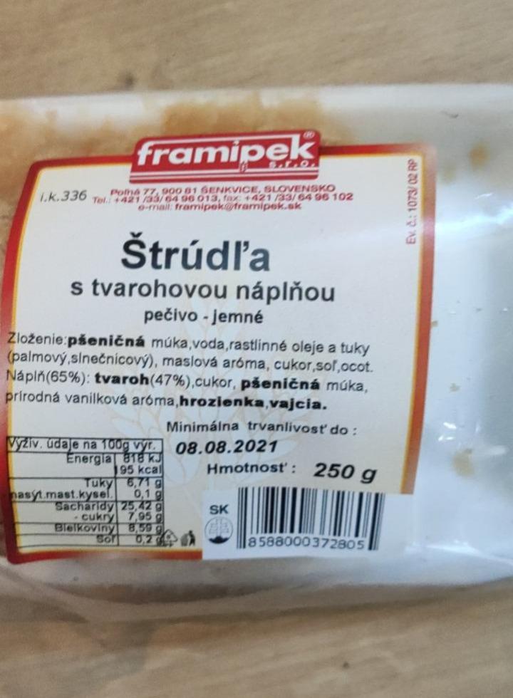 Fotografie - štrúdla s tvarohovou naplnou framipek