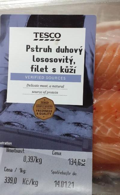 Fotografie - Pstruh duhový lososovitý filet s kůží Tesco