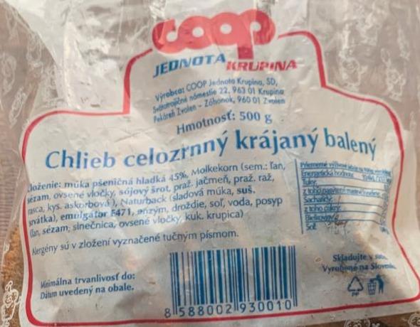 Fotografie - Chlieb celozrnný krájaný balený Coop Jednota