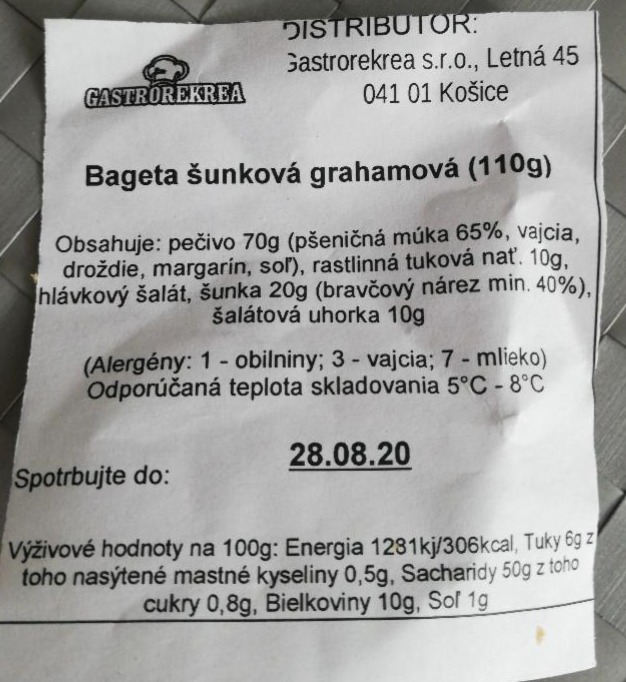 Fotografie - Bageta šunková grahamová Gastrorekrea