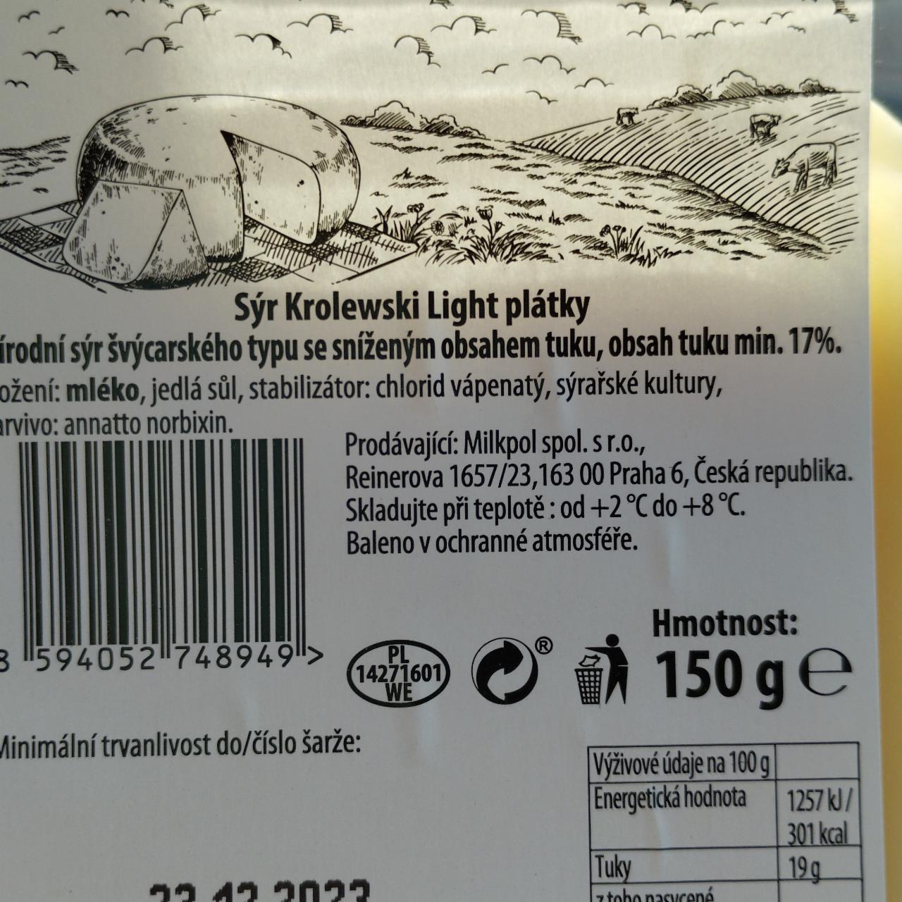 Fotografie - Sýr Krolewski light plátky Milkpol