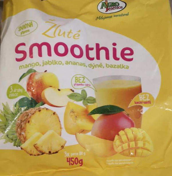 Fotografie - Žluté smoothie mango, jablko, ananás, dýně, bazalka