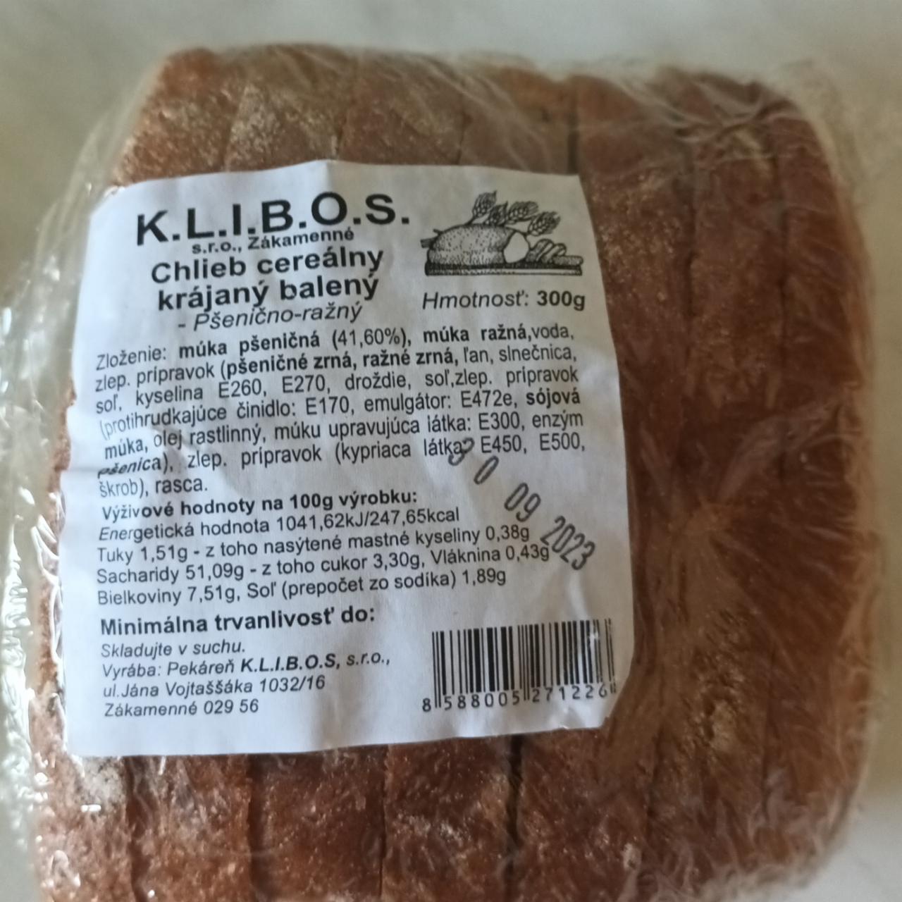 Fotografie - Chlieb cereálny krájaný balený K.L.I.B.O.S.