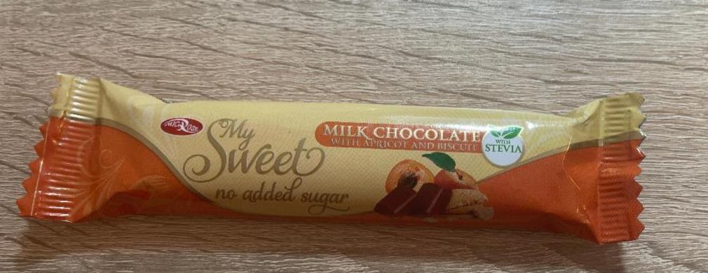 Fotografie - My Sweet no added sugar milk chocolate with apricot and biscuit