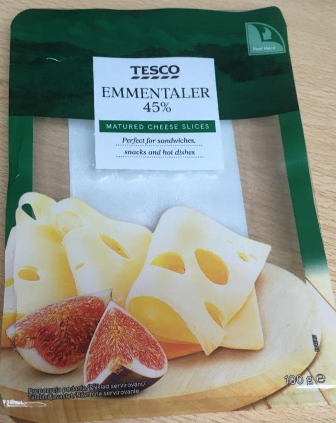 Fotografie - Emmentaler 45% Matured cheese slices Tesco