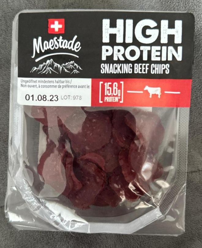 Fotografie - High protein snacking beef chips Maestade