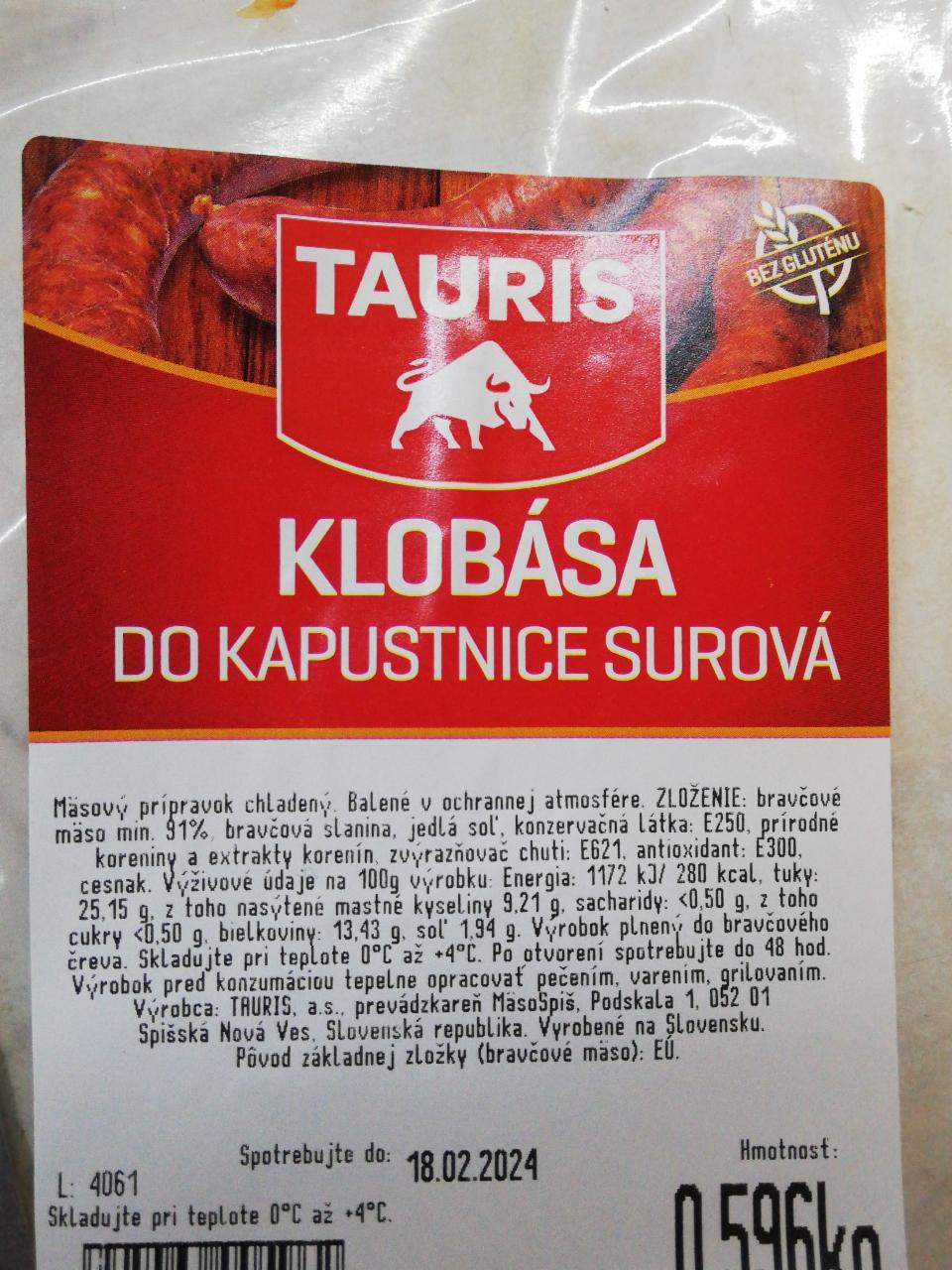 Fotografie - Klobása do kapustnice surová Tauris