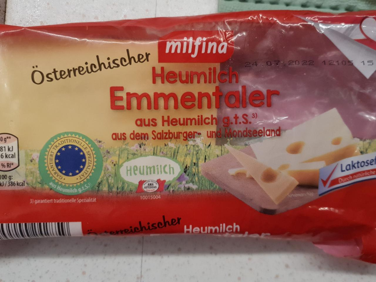 Heumilch emmentaler Milfina - kalórie, kJ a nutričné hodnoty ...