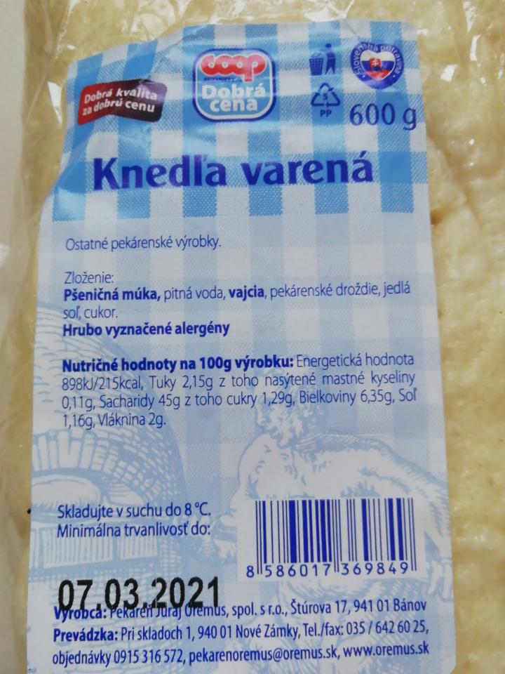 Fotografie - Knedľa varená Coop Jednota