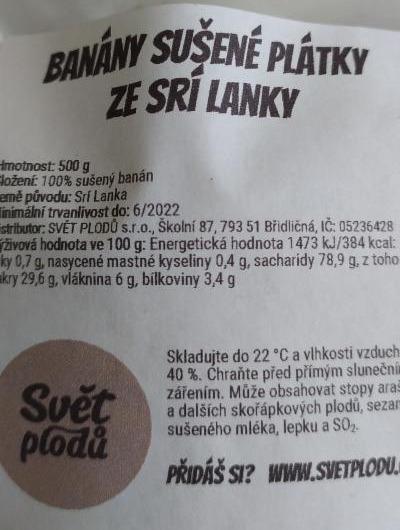 Fotografie - Banány sušené plátky ze Srí Lanky Svět plodů