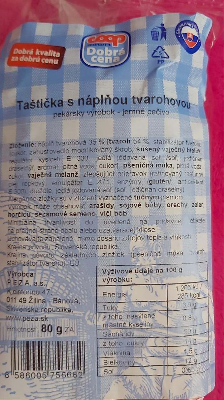 Fotografie - taštička s náplňou tvarohovou Coop Jednota