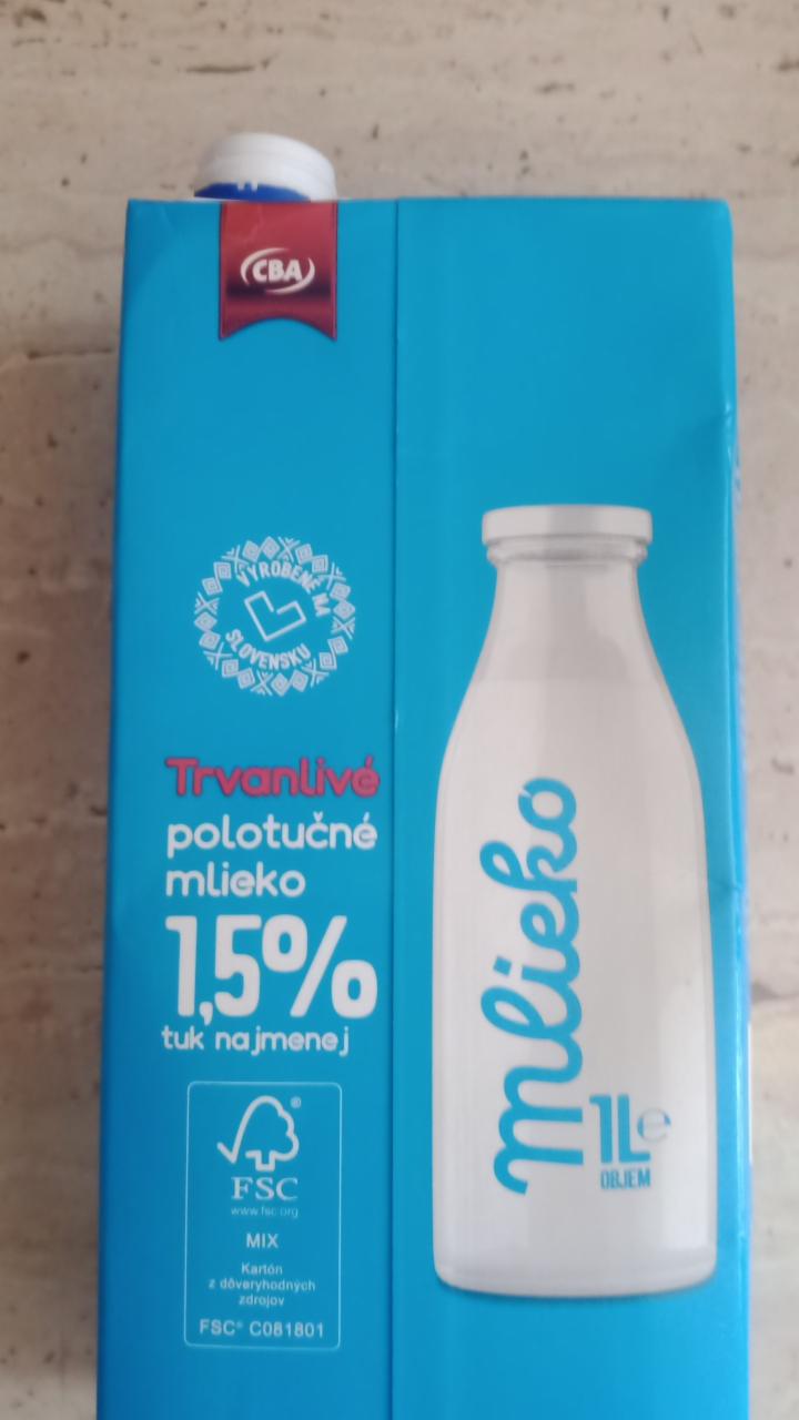 Fotografie - trvanlivé polotučné mlieko 1,5% CBA