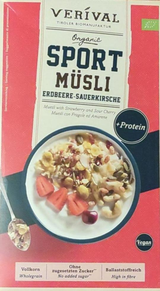 Fotografie - Organic Sport müsli Erdbeere-Sauerkirsche + Protein Verival