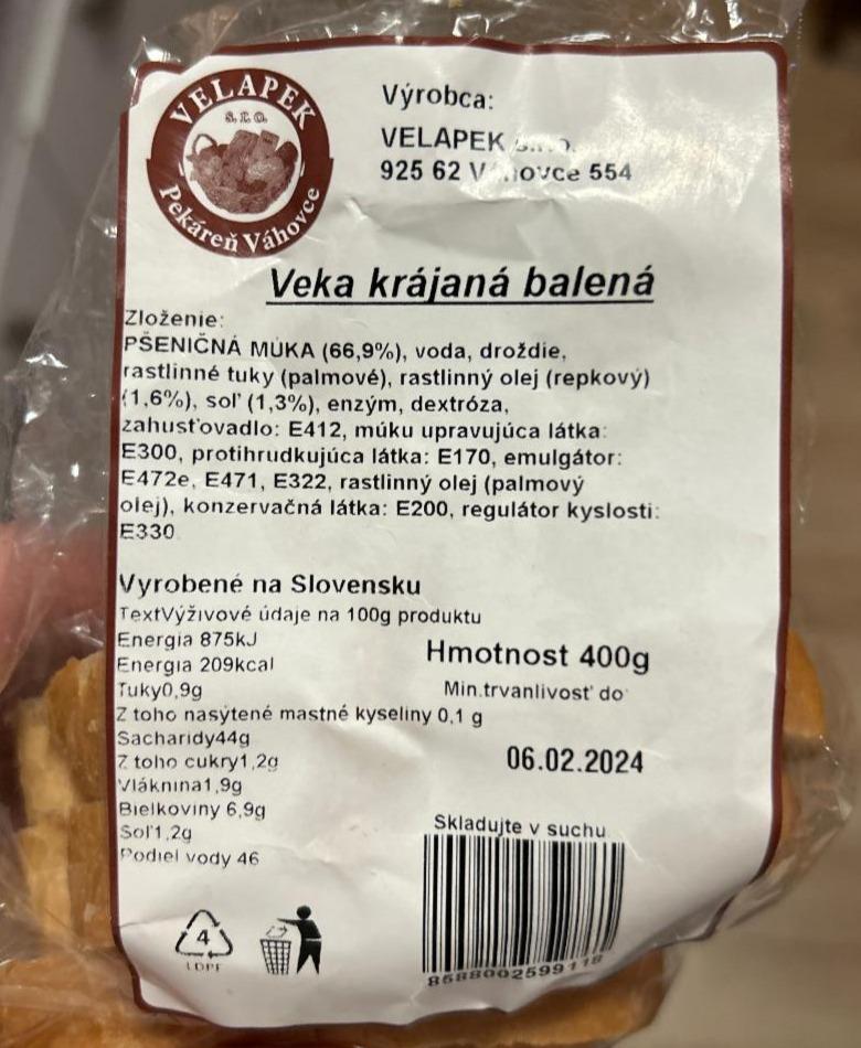 Fotografie - Veka krájaná balená Velapek