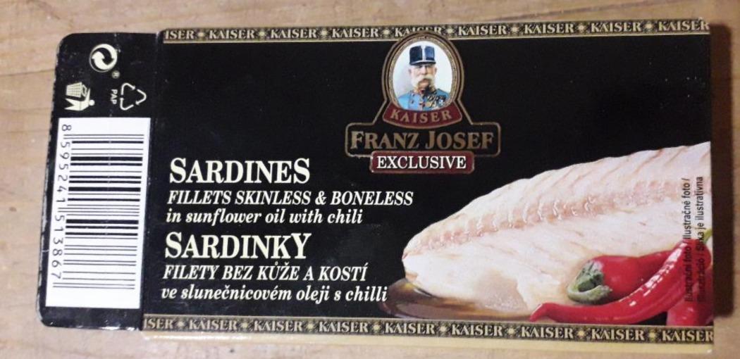 Fotografie - Sardines Fillets Skinless & Boneless in sunflower oil with chili Kaiser Franz Jozef Exclusive