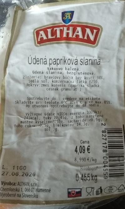 Fotografie - údená papriková slanina Althan