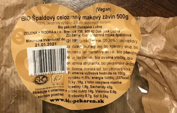 Fotografie - BIO Špaldový celozrnný makový závin