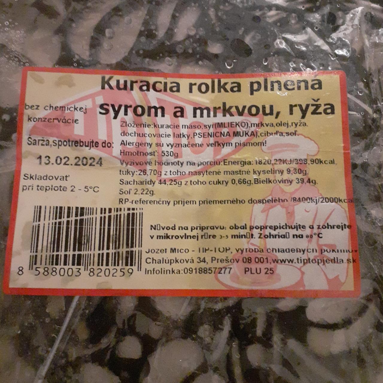 Fotografie - Kuracia rolka plnená syrom a mrkvou, ryža TIP-TOP